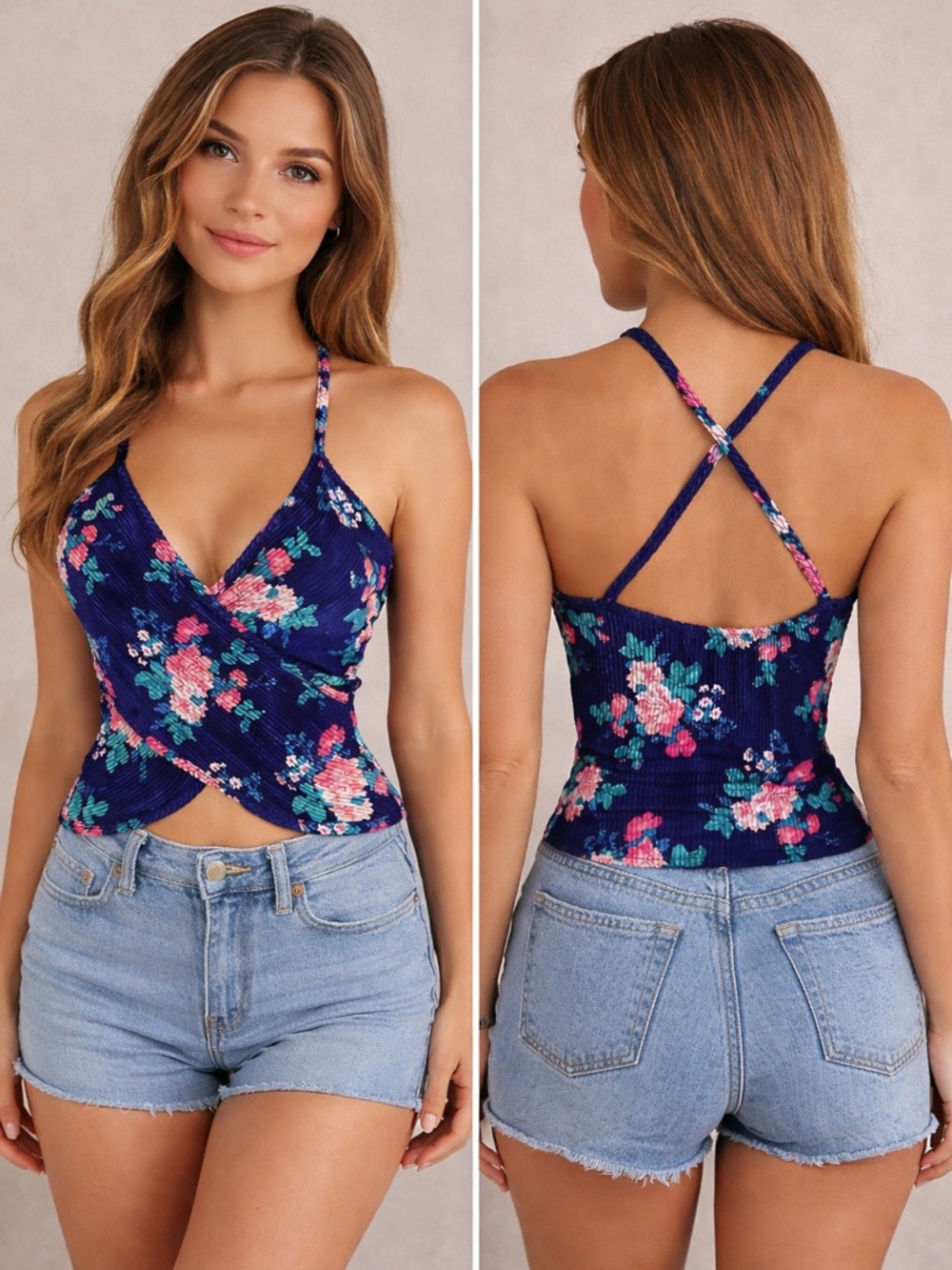 NWOT Cheeky Floral Crop Wrap Top